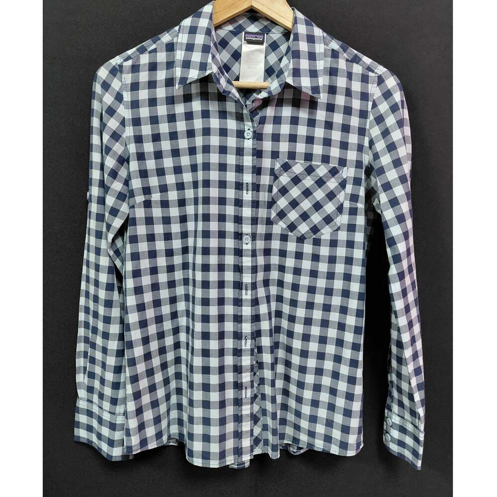 patagonia Organic Cotton Plaid Shirt Blue Women's Woven Long Sleeve Size 2
